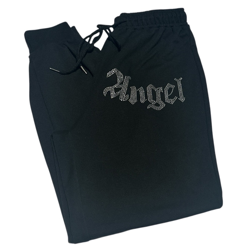 Black‎ 'Angel' Bedazzled Jogger Pants